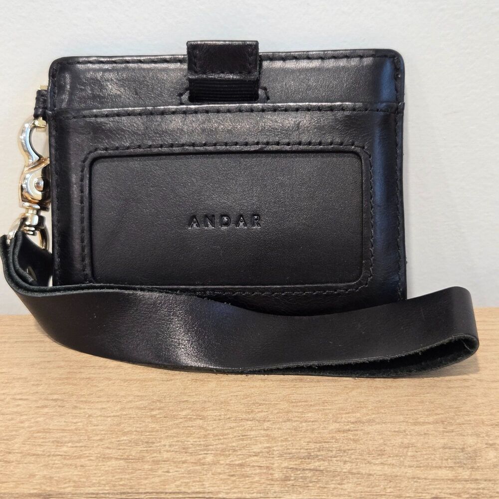 Andar The Denner Wristlet Leather Wallet Black ID Card Pull Minimalist RFID NEW